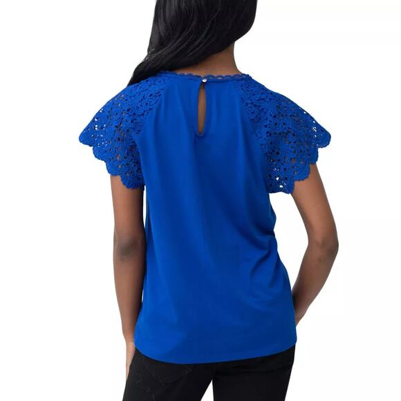 NWT Cable & Gauge Women's Lace Trim Flutter Sleeves Top Blouse - Picture 2 of 4